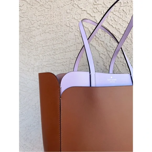 KATE SPADE Two Tone Gingerbread Brown & Lilac Leather Magnolia Street Tote Bag